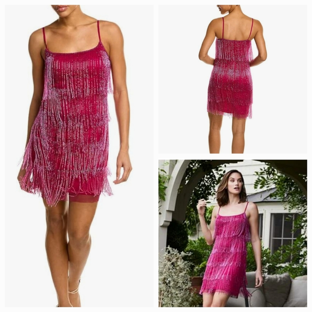Adrianna Papell Pink Fringe Dress